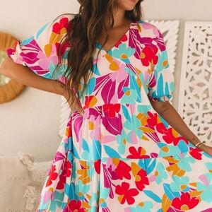 Floral Multicolor V-Neck Dress